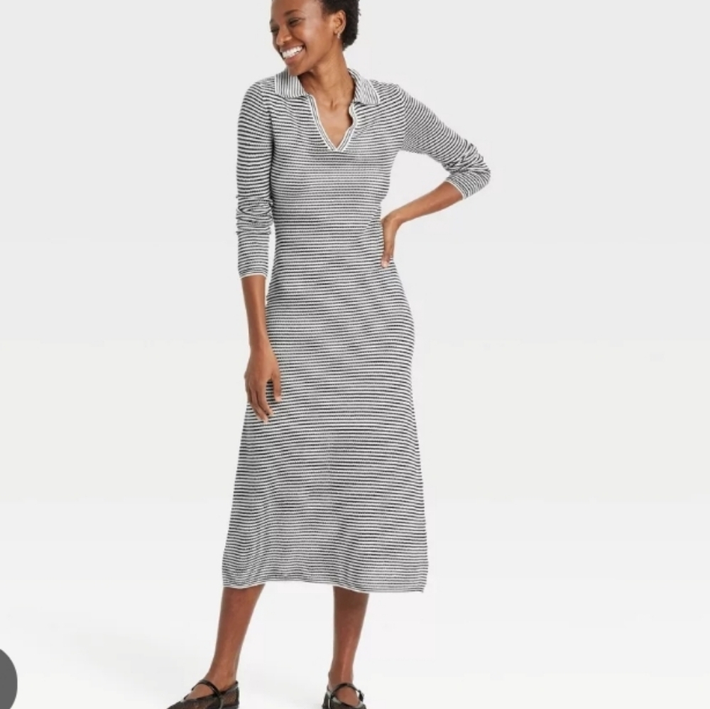 ❤️5/$25 a new day Black and White Striped Long Sleeve Dress Sweater Dress